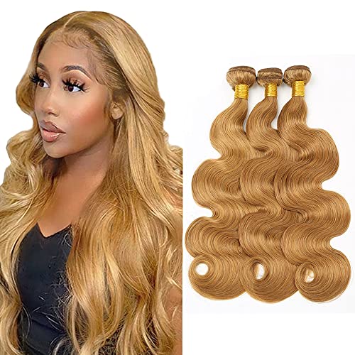 #27 Body Wave Bundles Human Hair Honey Blonde Bundles 8 8 8 inch 8A Unprocessed Brazilian Virgin Human Hair Double Weft Extensions Same Length 3 Bundles For woman