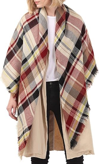 Women's Fall Winter Scarves Classic Tassel Plaid Scarf Warm Soft Chunky Large Blanket Wrap Shawl Scarves