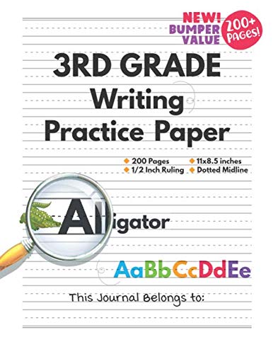 Handwriting Practice Paper with Dotted Lines (Notebook for K-3 Grade Students): Bumper Value 200-Page Writing Journal, 1/2 inch (half) Rule, 3rd Grade Level, 11 x 8.5 Inches