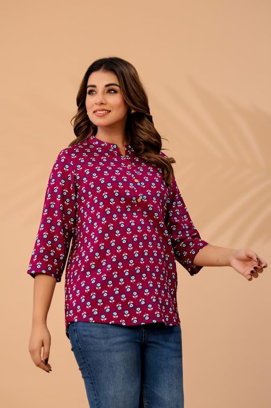 Image of Women's Cotton Printed Kurta Top | 3 /4 Sleeve Straight Kurti Casual Outings
