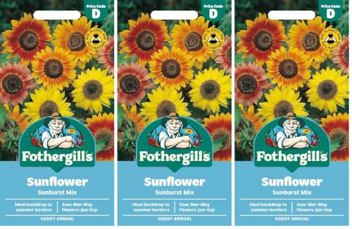 Image of Fothergill's Sunflower Sunburst Mixed Flower Seeds, 50 Seeds, Sow: Mar-May, Yellow/Orange (Pack of 3)