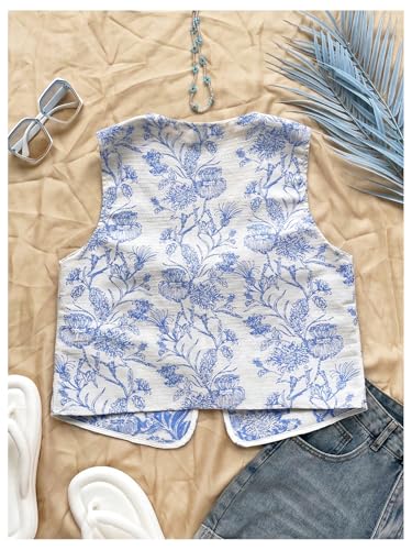 SHENHE Women's Vintage Floral Print Tie Front Vest Sleeveless V Neck Boho Vests Outwear2