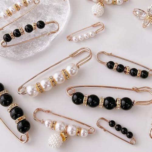 Image of 15PCS Pearl Brooch Safety Pins, Pant Waist Tightener Sharp Pins for Sweater Shawl Collar Dress Cardigan Shirt Jeans Clothes Accessories Decoration for Women