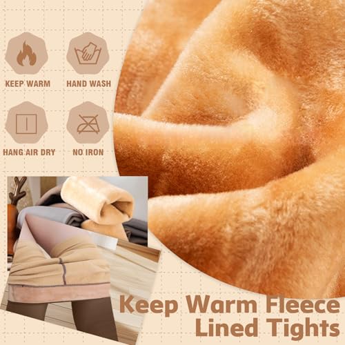 Image of X-CHENG 2 Pairs Fleece Lined Tights Women-Thermal Pantyhose leggings Women,Fake Translucent Skin Colored Tights for Winter