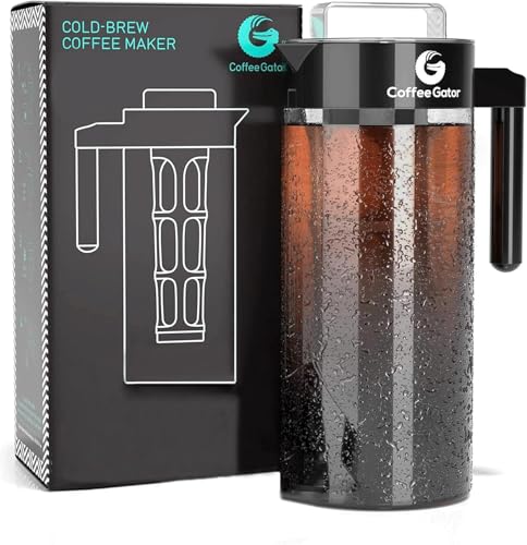 Coffee Gator Cold Brew Coffee Maker - 47 oz Iced Tea and Iced Coffee Maker and Pitcher with Borosilicate Glass Carafe, Filter - Black