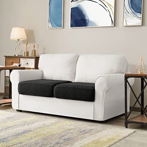 Image of CHUN YI 2PC Stretch Couch Cushion Covers, Sofa Seat Slipcovers Suitable for Armchair Loveseat Sofa with Spandex Jacquard Fabric(2pc,Black)