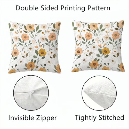 Housse de coussin 45x45 orange fleur au style lin pour créer un cocon chaleureux