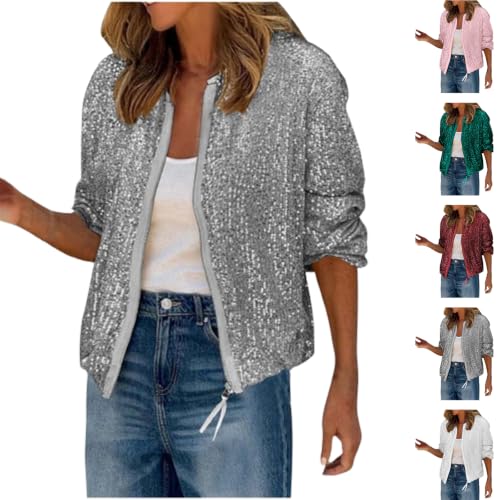 Cethrio Glittery Tops Sequin Jackets for Women Party Glitter Zip Up Bomber Coats Ssparkly Top Fall 2026 Fashion Camisa De Vestir Para Mujer Vacation Capsule Wardrobe - image 1