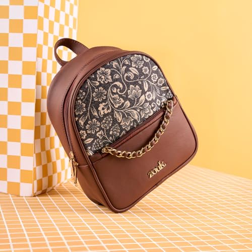 Image of ZOUK Mayra Mini Daypack | Stylish Vegan Leather Backpack for Women with Water-Resistant Lining | Handcrafted Small Day Bag with Gold Zip & Adjustable Straps |