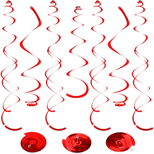 Image of 24 PCS Red Hanging Swirl, Sparkle Ceiling Hanging Decorations, Plastic Streamer Party Decorations with Double-Swirls and Single-Swirls for Birthday Decorations,Graduation, Anniversary, Valentine's Day