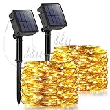 Solar Fairy Lights, 2 Pack 32.8ft 100 LED Solar String Lights Warm White, 8 Modes Indoor/Outdoor Solar Christmas String Lights Waterproof Solar Twinkle Light for Garden Party Lawn Decoration