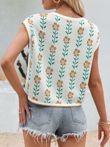 Image of Saodimallsu Womens Cap Sleeve Crop Tops Summer Color Block Going Out Crew Neck Knit Trendy Casual Sweater