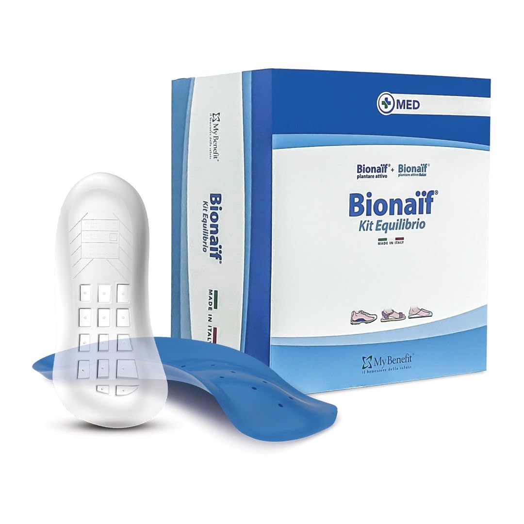 Bionaif Kit Equilibrio, Plantari per Fascite Plantare, Alluce Valgo, Piede Piatto, Tallonite, per Scarpe Chiuse, Ciabatte e Sandali, Taglia 39-42 (71e 80 kg), Made in Italy, 2 Coppie (4 Pezzi)