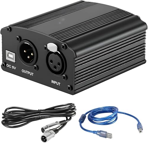 Image of XLR Phantom Power Supply, DC 5V, USB Powered, with 118.5in /59in Cables, Black