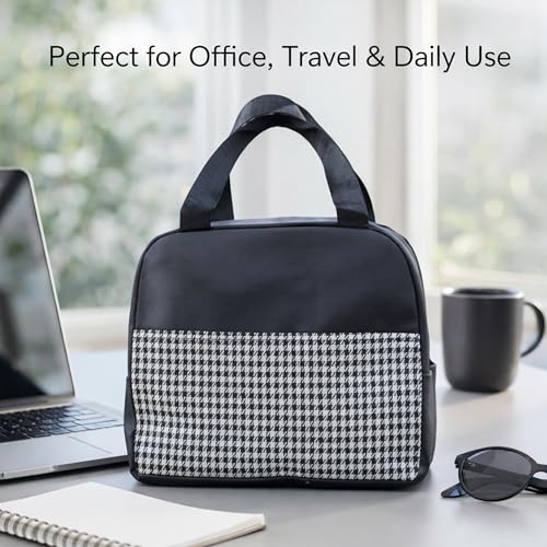 Image of The Earth Store DT Blace Check Insulated Lunch Bag for Office, Men, Women | Travel Tiffin Bag with Handle, Waterproof & Leakproof | Reusable Thermal Lunch Box Bags