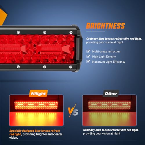Image of Nilight LED Light Bar 12 Inch 240W Red Pod Lights Triple Row Spot Flood Combo 30000LM Driving Boat Off Road Lighting for Trucks Pickup Golf Cart SUV ATV UTV 4x4 Van Camper Tractor