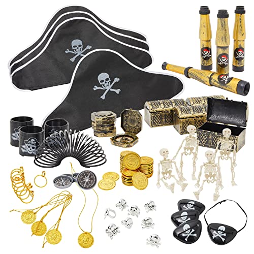 Juvale Pirate Birthday Party Favors Kit - 100-Piece Set, Includes Hats, Patches, Compasses, Coins &...