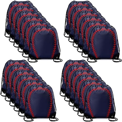 Sadnyy 24 Pcs Baseball Birthday Party Favors Baseball Drawstring Bags Softball Backpack Swag Bag Ideas Gift for Team(Navy Blue Red)