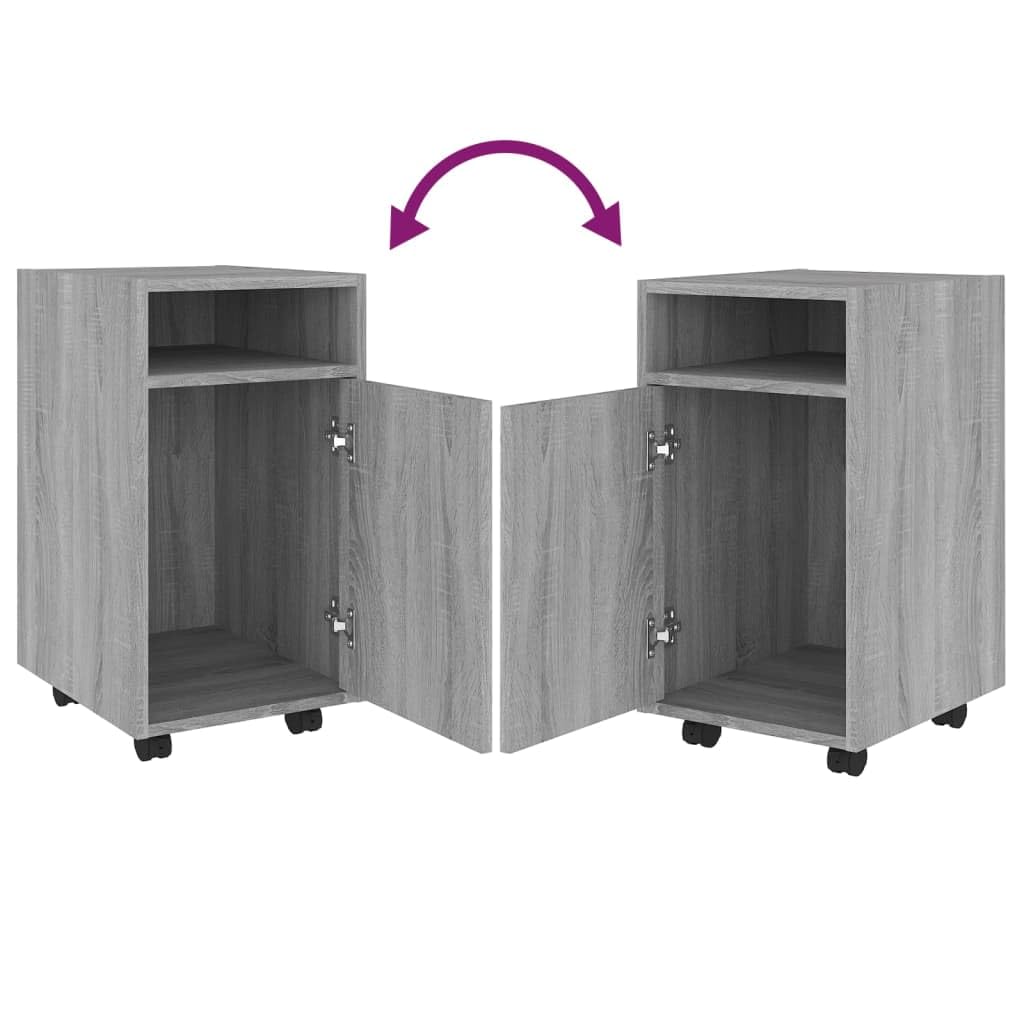Beistellschrank mit Rollen Grau Sonoma 33x38x60cm | 2 Fächer, Feststellbare Räder, Wandhalterung, Feuchtigkeitsbeständig