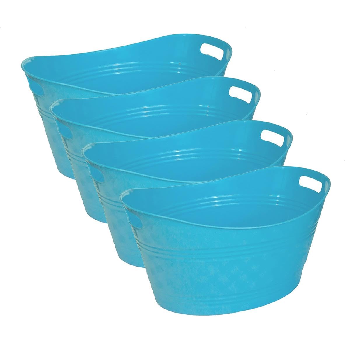 Yöl Blue Pack Of 4 Ice Buckets With Handles, Summer Party Bbq Picnic Camping Indoor Outdoor, 24L Capacity Durable Lightweight - Beer Wine Cocktails Gin Drinks Cooler