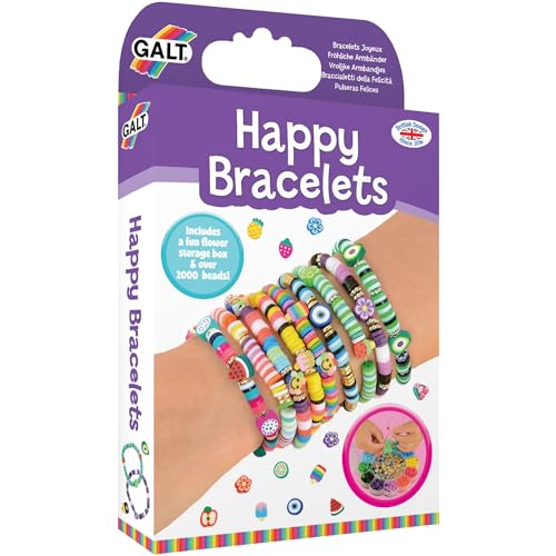 Galt Happy Bracelets - Kids Jewellery Making Kit - Childrens Heishi Bead Bracelet Making & Creative Craft Set - Fun Activity Pack 2000+ Colourful Beads & Storage Box - For Girls & Boys Ages 6 +