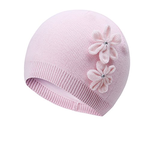 Vivobiniya Toddler and Baby Girl Winter Knit Flower Hats Infant Beanie Pink and White 0-6Y