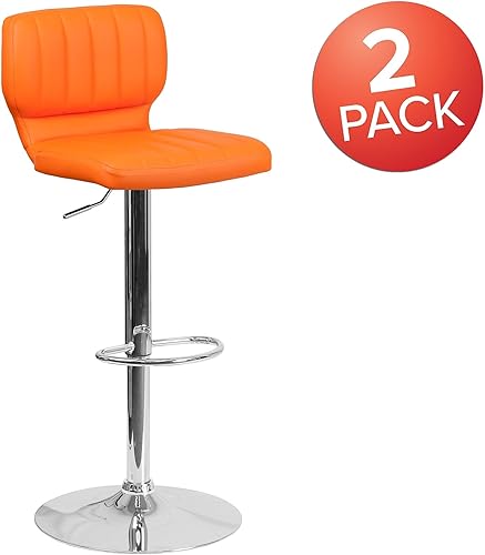 Vista 91 de Flash Furniture Taburete de bar de altura ajustable de vinilo marrón contemporáneo con respaldo vertical y base cromada