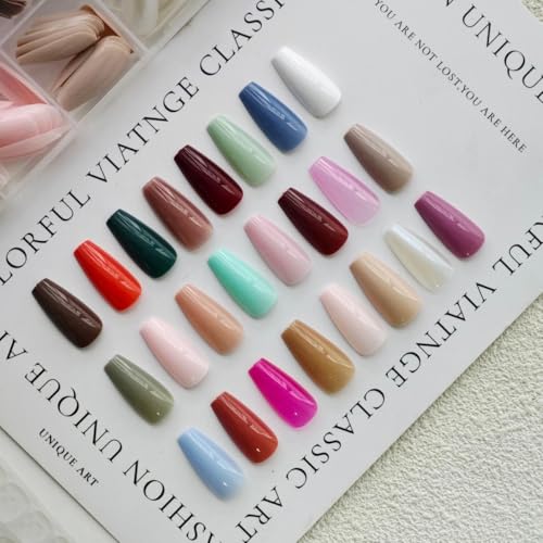 Image of 24 Colors Press on Nails Coffin Fake Nails Medium False Nails Pure Color Glue on Nails Glossy Reusable Artificial Acrylic Nail Full Cover Solid Color Stick on Nails for Women Manicure 576Pcs