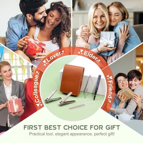 Manicure Pedicure Sets, Subay 5Pcs Nail Clippers Set for Men, Heavy Duty Stainless Steel Nail Clippers, Nail Clippers Kit with Leather Case Gift for Men & Women - Image 8