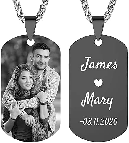 AIPNIS Personalized Custom Photo Picture Text Engraved Stainless Steel Dog Tags Necklace Message Pendant Customized Birthday Gift