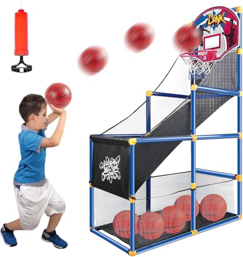 Kids Arcade Basketball Game Set with 6 Balls and Hoop for Kids Indoor Ou r Sport Play - Easy Set Up - Air Pump Included - Ideal for Games and Competition