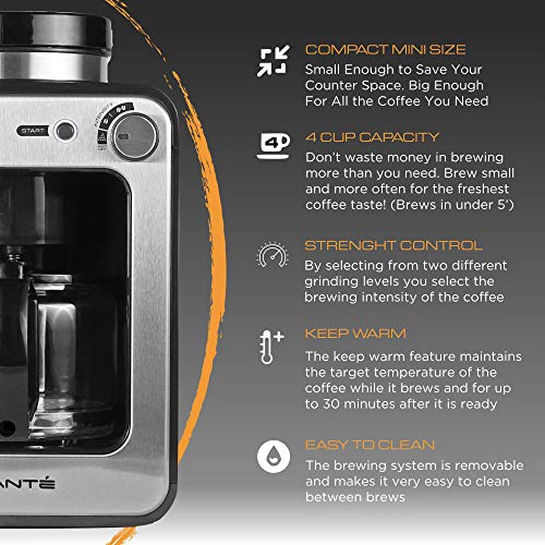 Viante Mini Grind and Brew Coffee Maker with built in Coffee Grinder