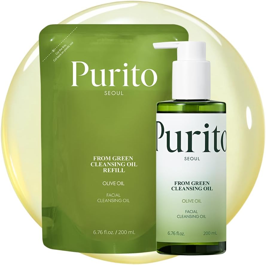 PURITO, From Green Cleansing Oil Refill 6.76 fl.oz / 200ml Gentle Facial Cleanser, Cruelty-free & Vegan, Nature-derived Oils (Refill Set)