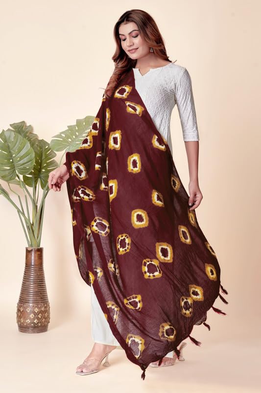 Image of Traditional Bandhani Dupatta for Women Soft Cotton Blend with Tie-Dye Print and Elegant Design for Ethnic