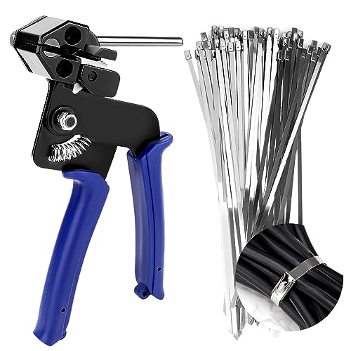 100 Fascette Stringicavo in Acciaio Inox + Pinza in Metallo per Serrare e Tagliare