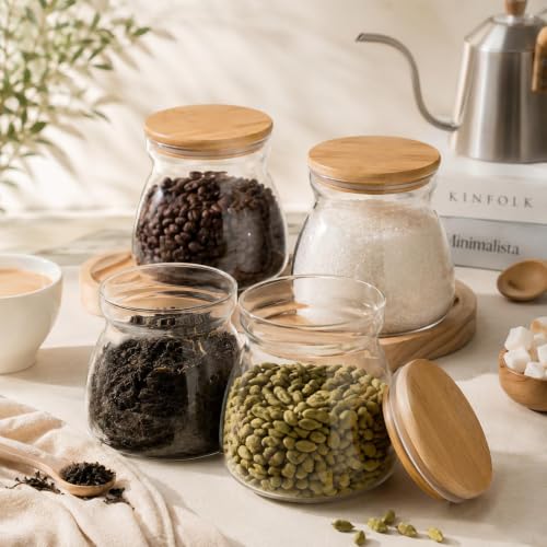 Image of MARTVIA Glass Food Storage Jars with Bamboo Lids 650ml Set of 6, Wide Mouth Lid Jar for Home Kitchen,Flour, Sugar, Coffee, Pasta, Oats, Grains, Cookies, Snacks (Barell 650 ML Jar, SET OF 6)