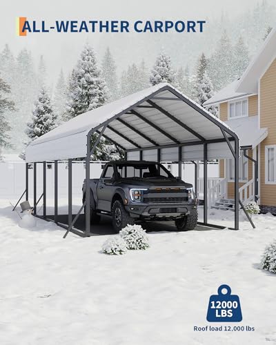 Image of GarveeLife 13 ft x26 ft x11 ft Oversized Metal Carport, Steel Heavy Duty Car Ports for All-Weather, Tall Carport for Full-Size Pickup Trucks, Boats, and Tractors, N.W. 780 LBS