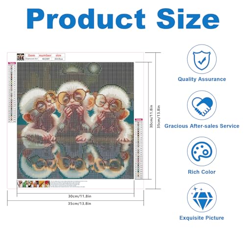 Image of Cute Monkey DIY 5D Diamond Painting Kits for Adults, Little Monkeys Animal Diamond Art Kits for Adults Beginner, Full Drill Dot Painting Gem Art Kits for Home Wall Decor 13.8x13.8 Inch