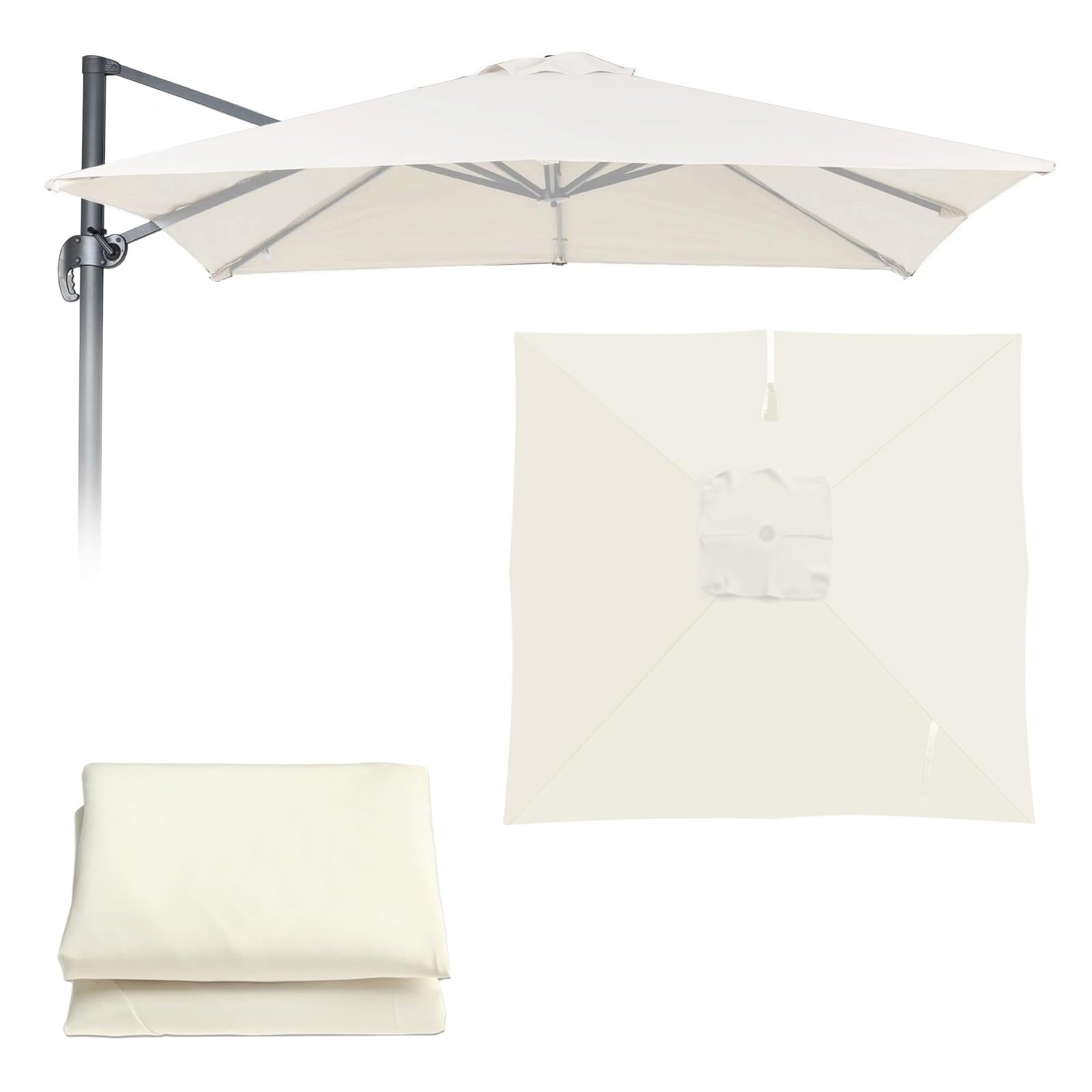 Toldo De Recambio De Sombrilla 4x3 3x3 2.5x2.5m, Resistente Desgaste Lona De Replacement Voladizas Parasol Tela Plegable Cubierta Cuadrado, Protezione Solare UV50+ Impermeabile(Offwhite,3X3m)