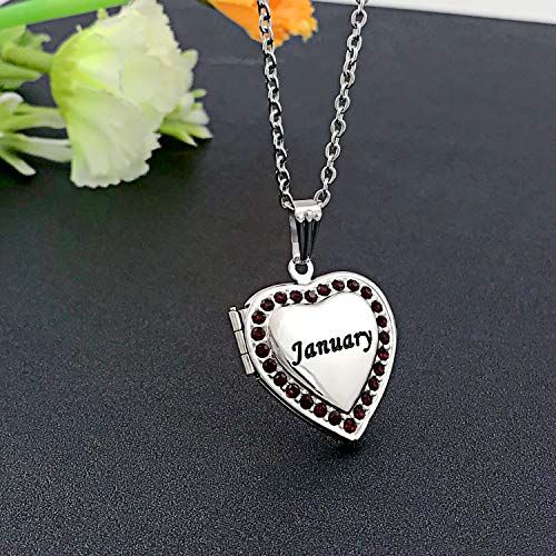 YOUFENG Love Heart Birthstones Locket Necklace Holds Pictures Paved Blue Red White CZ Rose Gold Living Memory Photo Lockets3