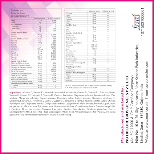 Image of HealthOxide Daily Women Multivitamin Tablets 60 Tablets | Daily Vitamins & Minerals Supplement for Women | Energy Immunity Muscle Strength Eye Health Antioxidant Support | Wellness & Fitness Nutrition Tablets