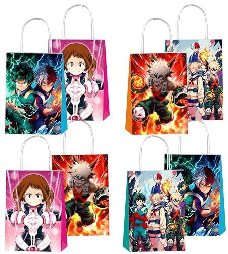EKIH 12pcs Cartoon For Academia of My Hero Party Gift Bags with Handles Cartoon Birthday Party Supplies for Party Decorations.
