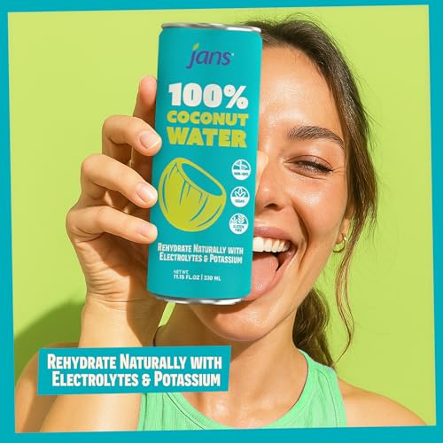 Image of Jans 100% Coconut Water No Added Sugar 11.15oz (Pack of 12) Pure Coconut Refreshment, Vegan, Gluten-Free, Hydration with Electrolytes