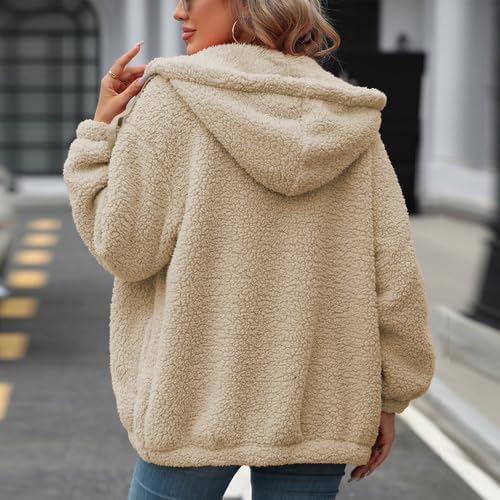 Womens Fleece Jacket Fall Winter Full Zip Sherpa Coat with Hood S-5XL - Image 5
