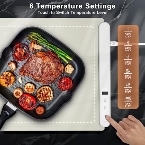 Image of FYY Extra Large Warming Mat for Food - Rapid and Full Surface Heating, 6 Temp Settings, 6H Timer, Rollable Portable Food Warming Mat for Gatherings, Parties, Keep Meal Warm (XX Large Size, Khaki)