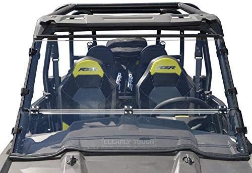 Polaris RZR 1000 Folding Windshield by Clearly Tough. -SCRATCH RESISTANT- For 2014-2018 models and 2019-2020 RZR S models. Also fits RZR 900 (2015-2020 Models) - True Half windshield when folded.