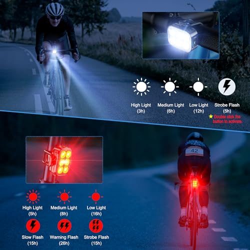 Bike Lights, Combination of Bike Front Light and Tail Light, IP65 Waterproof USB Charging, Equipped with 6 Ultra-Bright LED Beads, 4+6 Lighting Modes, Suitable for Riding at Night.