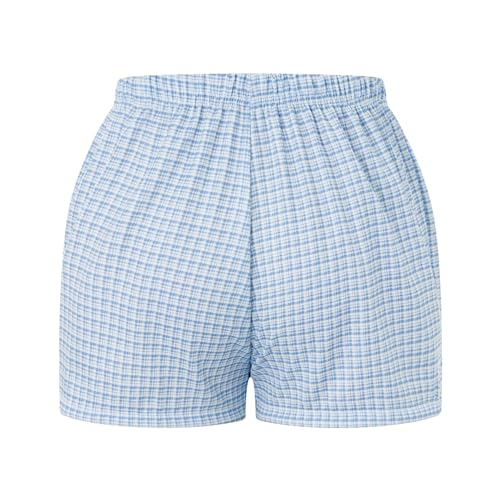 Image of Y2k Plaid Shorts Cute Baggy Ginghem Boxer Shorts for Women Checked Lounge Pajama Bottom Preppy Sleep Pj Shorts
