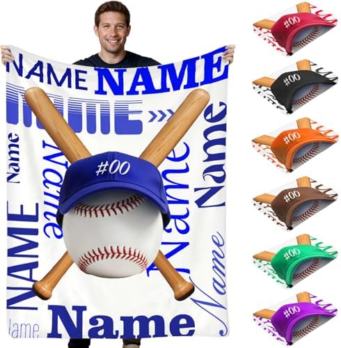 QDVXZA Ship Next Day, Personalized Baseball Blanket with Name Num...