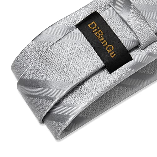 Image of DiBanGu Mens Striped Tie Silk Woven Necktie and Pocket Square Cufflinks Tie Clip Set Wedding Business Formal Gift Tie for Men